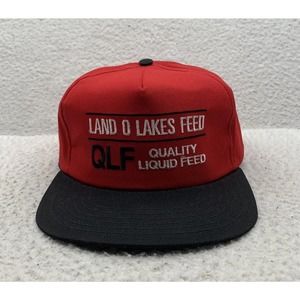VTG Land O Lakes Feed Blockhead Hat Mens Snapback Red Black Farm Advertising USA